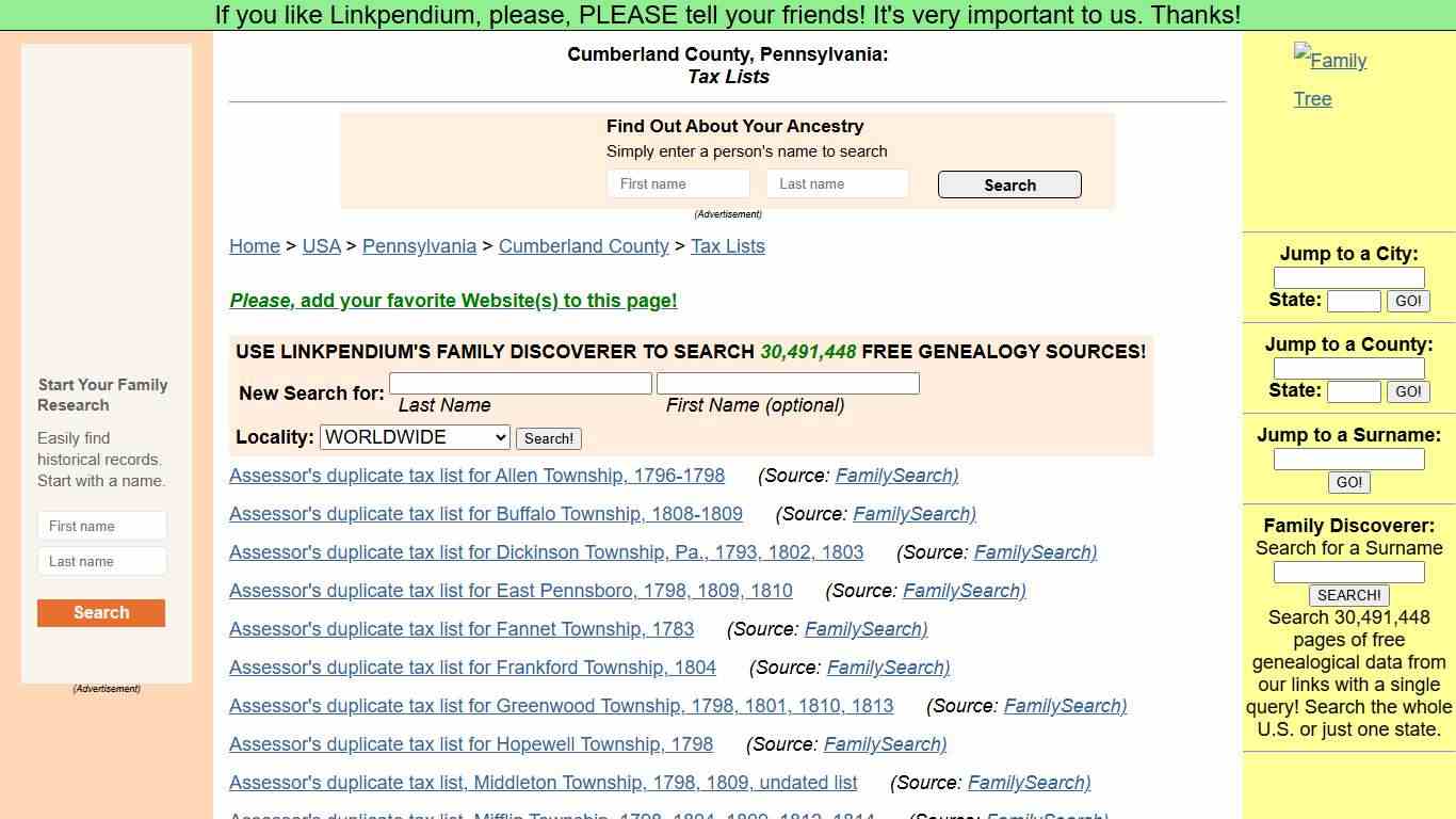 Cumberland County, Pennsylvania: Tax Lists